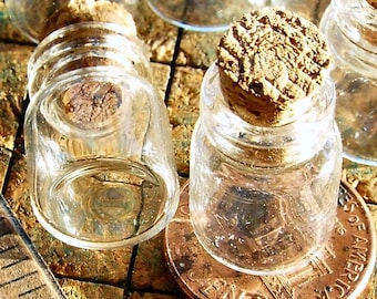 Tiny Bottles, 10 count, clear glass vials, with corks, small glass jars,