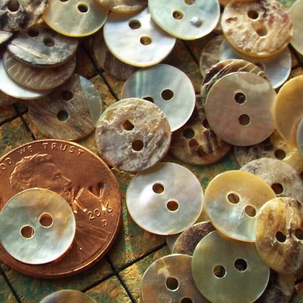 Tiny Mother of Pearl buttons, 50 count, 3/8 inch, small Natural shell, 10mm, 2 hole, nacre, sewing, crafting, scrapbook