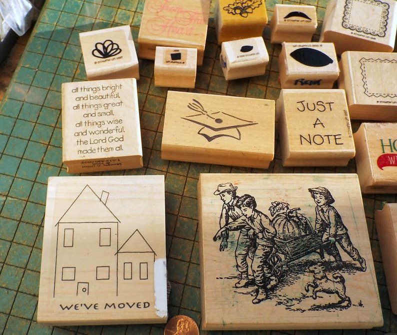 Craft Stamp Destash 24 Count Ink Stamps Wood Block Rubber Etsy
