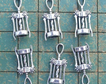 25 corkscrew charms,  small metal wine bottle opener charms,  wine tasting jewelry