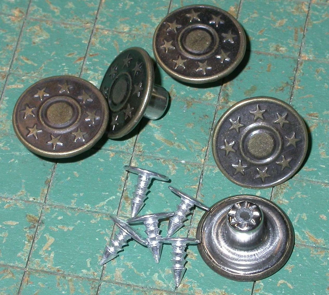 15 Bronze Tone Star Bullseye Tack Buttons: No Sew Jean Jacket Buttons ...