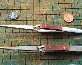 2 Clamp tweezers, fiber grip, 6 1/2", blunt serrated tip, 1 straight, 1 curved, jewelers, model makers, hobbyists