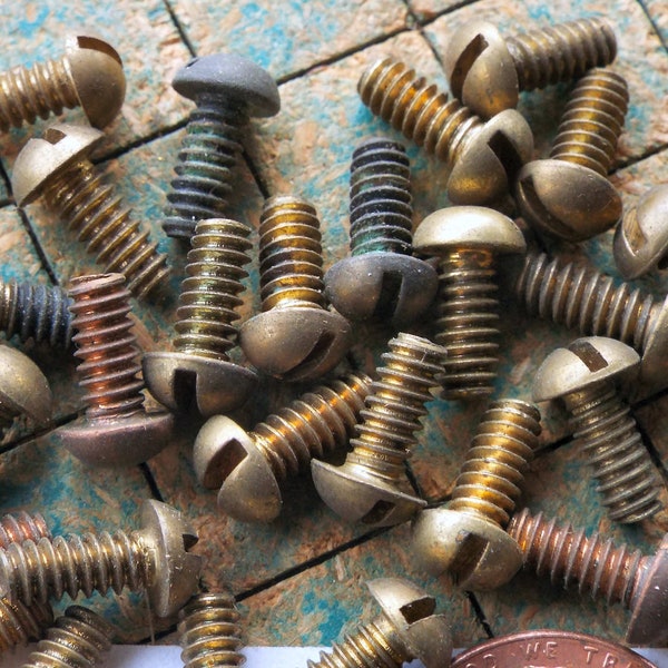 6-32 by 5/16", Brass Machine Screws, round head straight slot, 50 count, vintage USA supply, steampunk, metal smith, woodwork