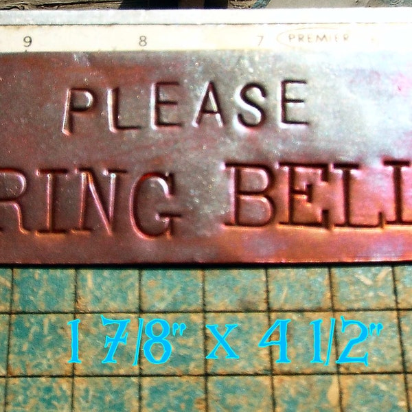 Please RING BELL, copper doorbell warning sign, hand stamped, upcycled, recycled scrap metal