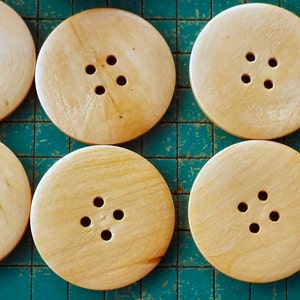 8 Extra Large Wood Buttons, natural wood finish, light blond large 2 inch natural wood buttons image 3