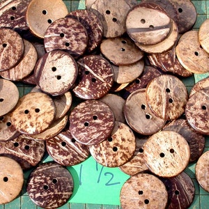 Buttons, large, coconut, 1 1/2 inch coconut shell buttons, 14 of them, sewing, crafts, scrapbook, renewable resource, aloha shirt supply