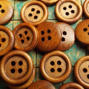 40 Brown Wood Buttons, 15mm, 4 Hole, Natural Wood Buttons, Sewing ...