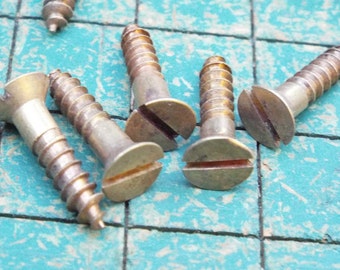 Brass Flat Head Wood Screws, straight slot, #6 by 5/8", 200 count, vintage supply, steampunk brass, boat building,