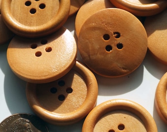 40 Wood Buttons, light coffee color finish,  25mm, about  1", natural wood buttons, sewing, crafts, scrapbook