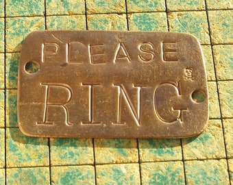 Please RING, copper doorbell warning sign, hand stamped, upcycled, recycled plumbing pipe