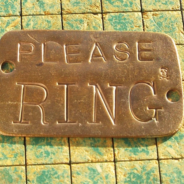 Please RING, copper doorbell warning sign, hand stamped, upcycled, recycled plumbing pipe