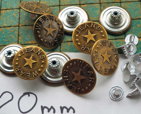 10 Pcs 20mm Vintage Buttons Replacement Tack Button for Jean Jacket Suspenders 2#