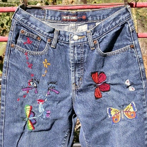 Blue Denim Jeans Spritely Delight Hand Embroidered - Etsy