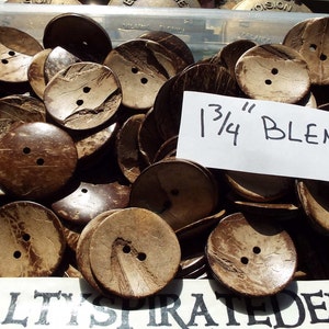 25 large coconut shell buttons, 1 3/4&quot; buttons, 44mm, blems, seconds, buttons with Lots of Character