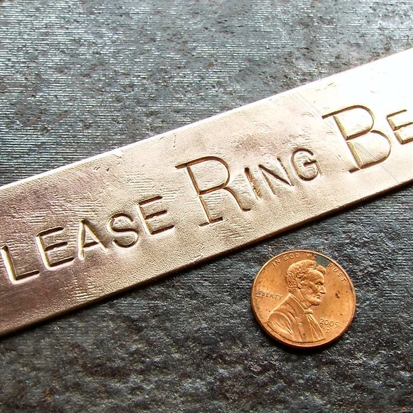 Please Ring Bell, doorbell warning sign, hand stamped, upcycled, copper alloy