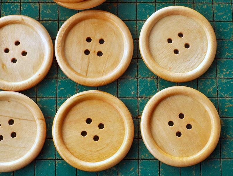 8 Extra Large Wood Buttons, natural wood finish, light blond large 2 inch natural wood buttons image 4