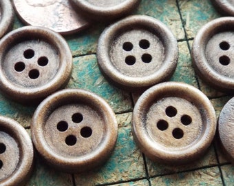 40 Coffee brown wood buttons, 15mm, 4 hole, natural wood buttons, sewing, scrapbooking, crafts