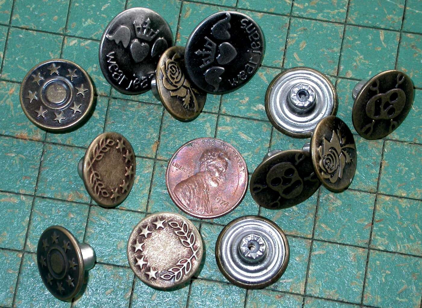 15 Metal Buttons, No Sew Tack Button, Metal, Star Bullseye, 17mm, Jean  Jacket Type, Bronze Tone, 