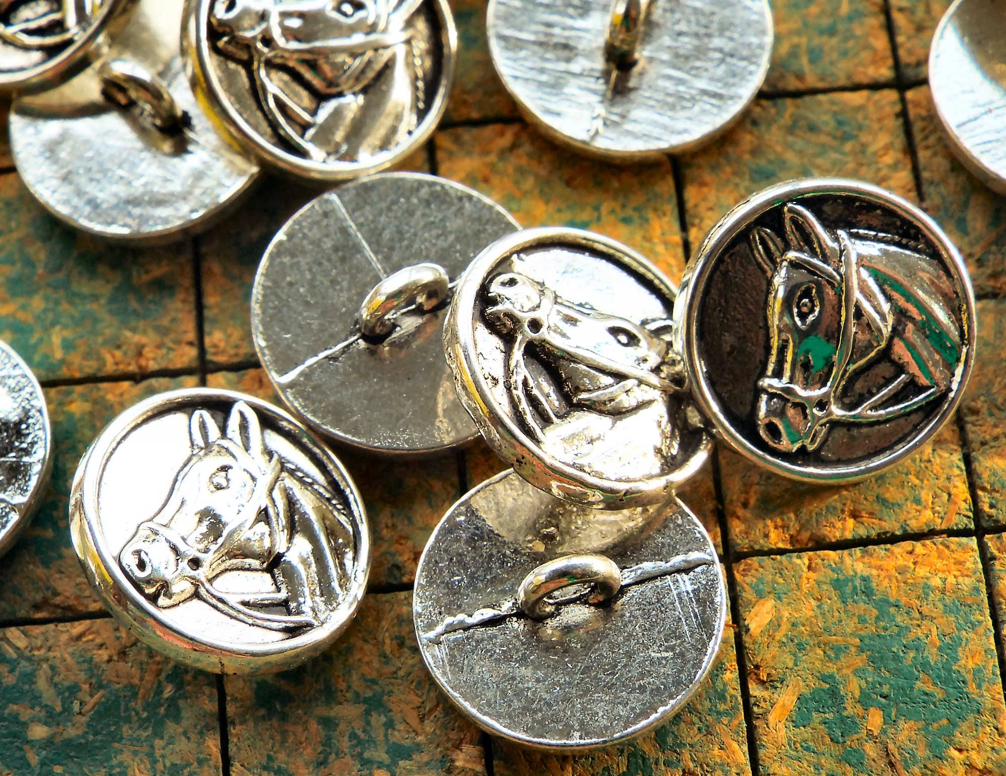 Horse Head buttons 15 count horse in bridle silver tone Etsy