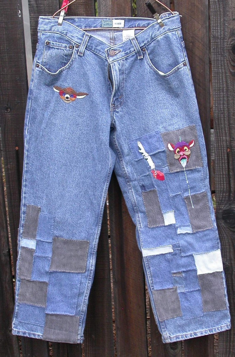 Imp Patched and Embroidered Jeans Upcycled Levi Strauss - Etsy