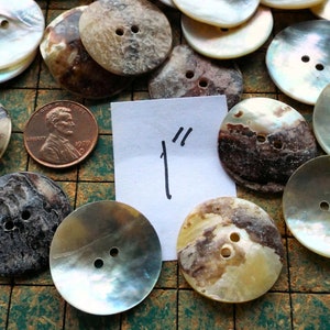 Mother of Pearl buttons, 10 count, 1 inch, Natural shell buttons, 25mm, 2 hole, nacre buttons, sewing, crafting, scrapbook
