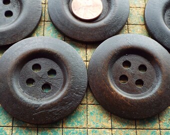 8 Extra Large Wood Buttons, dark coffee brown, large  2 inch natural wood buttons, 50mm
