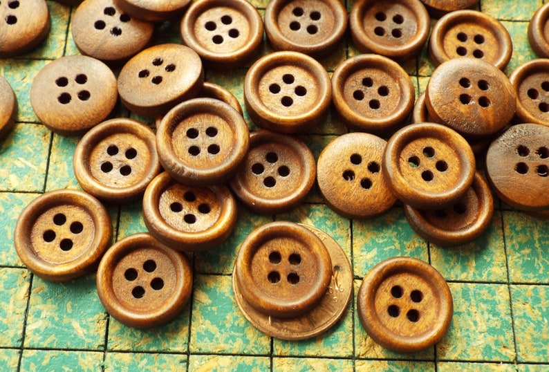 40 Brown Wood Buttons 15mm 4 Hole Natural Wood Buttons - Etsy