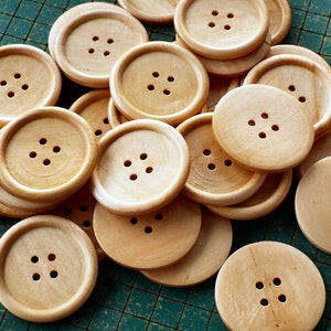 8 Extra Large Wood Buttons, natural wood finish, light blond large 2 inch natural wood buttons image 5