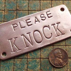 Please KNOCK, hand stamped copper, doorbell greeting sign, recycled upcycled copper alloy