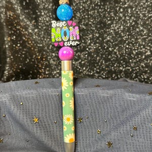 Bloemenpen met kralen voor beste moeder ooit