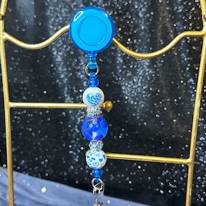 Blue Hearts Beaded Badge Reel