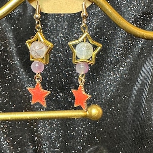 Pink Stars and Star Frame Dangle Earrings