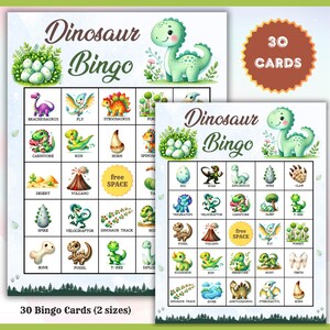 30 schede del bingo dei dinosauri - Divertimento preistorico per tutti / Download immediato / PDF per una facile stampa