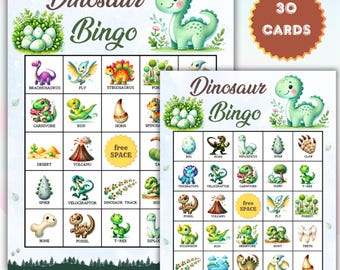 30 Dinosaurier Bingo Karten - Prähistorischer Spaß für Jedermann | Sofortdownload | PDFs zum einfachen Drucken