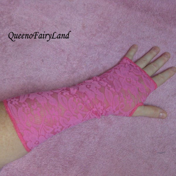 Neue 1 Paar weiche dehnbare Spitze Finger-lose Handschuhe, just Pink, Armwärmer, Hand Handgelenk Ärmel Dekoration, Armmanschette, rechts/links Paar, OOAK