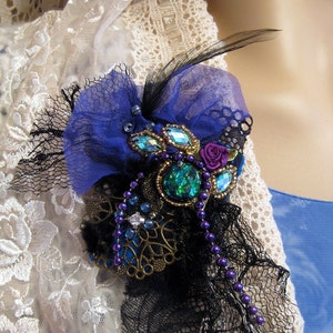 Romantic, Flamboyant, Elegant, Victorian style Brooch, Embellished, rhinestones, mixed media, marie antoinette style, Altered Art, BQ-37