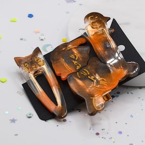 Calico Cat Hair Clips: Resin Barrette Set, Kawaii Accessories