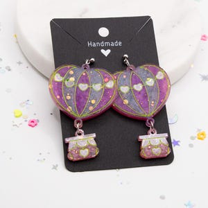 Hot Air Balloon Dangle Earrings Funky Colorful Statement Jewelry, Cute Handmade Gift for Teens, Pastel Alt Aesthetic Earrings
