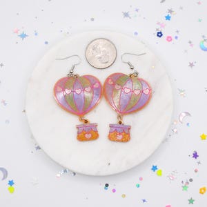 Hot Air Balloon Dangle Earrings Funky Colorful Statement Jewelry, Cute Handmade Gift for Teens, Pastel Alt Aesthetic Earrings