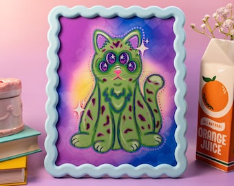 Kawaii Alien Cat Art Print: Colorful Weird Decor