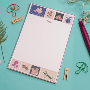 Cottagecore Memo Pad, 4x6 Tear Away Note Pad, Retro Stamp To Do List, 30 page Daily Planner, Mushroom Insect & Floral Cute Stationery