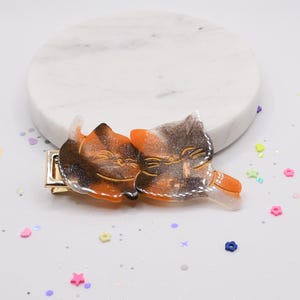 Calico Cat Hair Clip: Handmade Resin Barrette, Kawaii Accessory