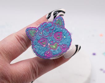 Glitter Cat Phone Grip: Kawaii Handmade Resin Phone Stand