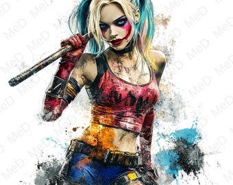 9 supereroi in formato PNG con acquerelli: Splash Art e design per magliette (download digitale)