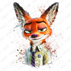 Cartoon Fox Hero PNG: Watercolor Splash Art (Digital Download)