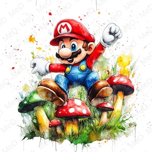 9 PNG Cartoon Helden, Aquarell und Splash Stile, hochauflösende PNG-Dateien für T-Shirts, Poster, Tassen und mehr, sofortiger Download