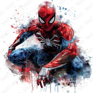 9 png-superhelden, aquarel- en splash-stijlen, png-bestanden met hoge resolutie voor t-shirts, posters, mokken en meer, instant download