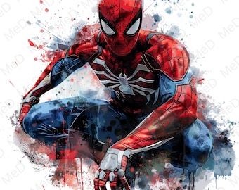 9 PNG-Superhelden, Aquarell und Splash-Stile, hochauflösende PNG-Dateien für T-Shirts, Poster, Tassen und mehr, sofortiger Download
