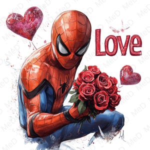 9 PNG Valentine Superheroes , Watercolor and Splash styles, high resolution PNG files for t-shirts, posters, mugs and more, instant download