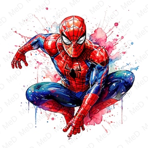 6 Supereroi PNG, stili Acquerello e Splash, file PNG ad alta risoluzione per magliette, poster, tazze e altro, download immediato